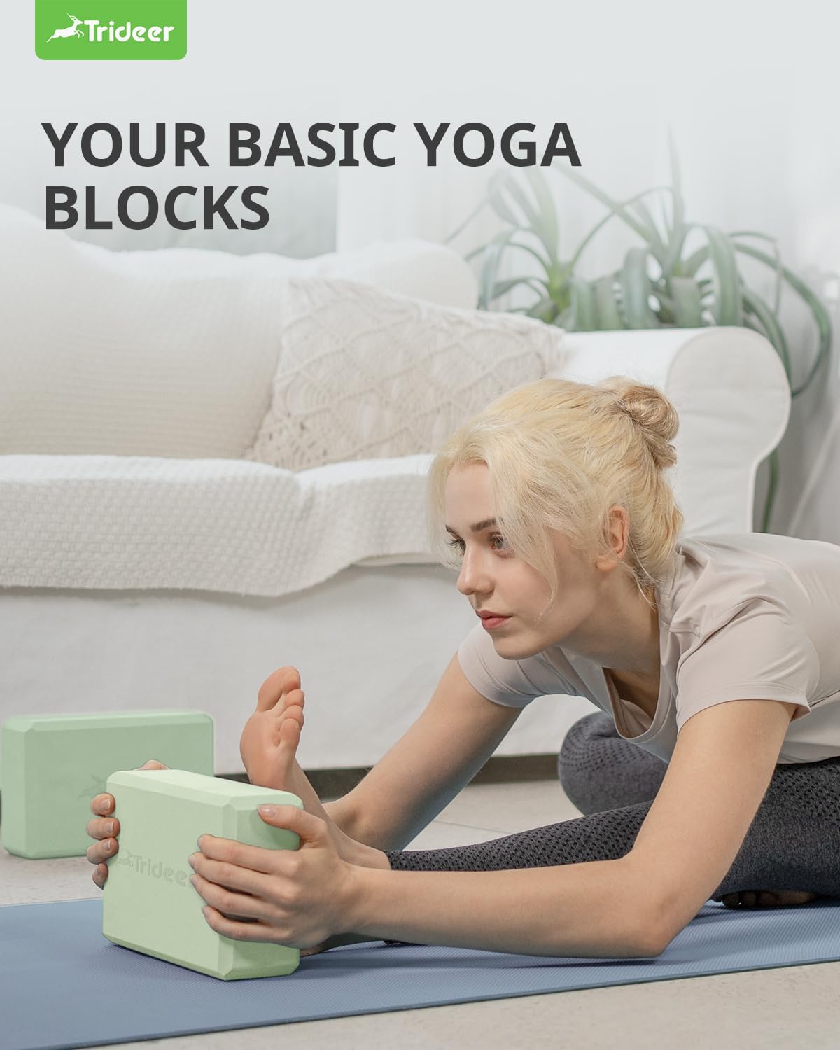 Trideer Yoga Block & Strap Set, Foam Yoga Block with 10-Loop Stretching Strap for Flexibility, Balance, Support & Rec... - Image 6