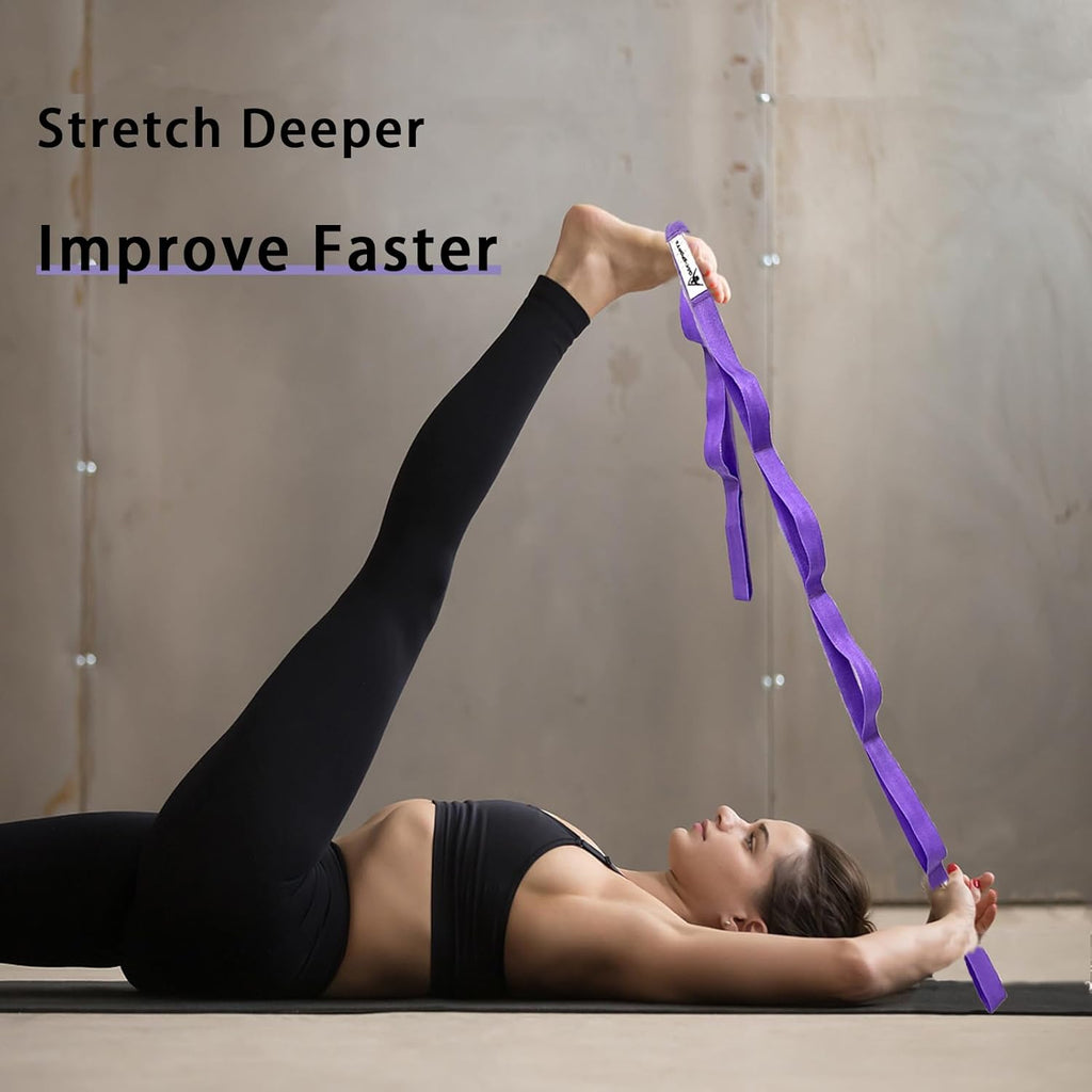 Stretching Strap Yoga Strap with Loops, Stretch Straps for Physical Therapy, Non-Elastic Exercise Strap for Pilates, ... - Image 2