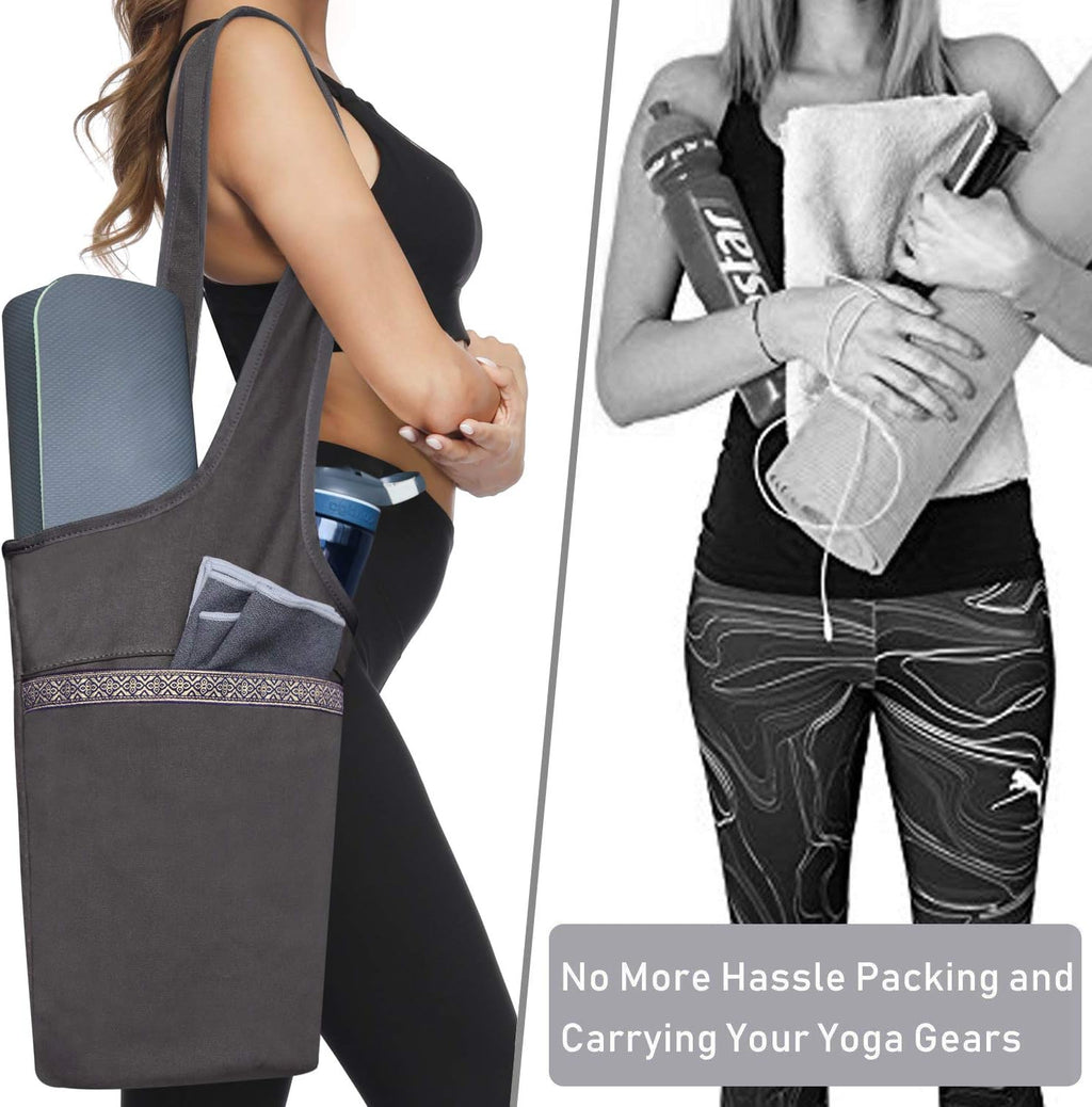 Ewedoos Canvas Yoga Mat Bag Fits Most Mats Yoga Bag with Large Storage Pockets to Hold More Accessories Ideal for Pil... - Image 5