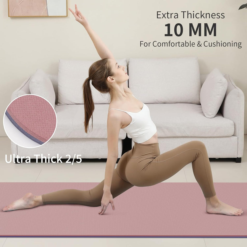 Yoga Mat Non Slip Anti-tear,extra thick-2/5 inch（10MM）High Resiliency Professional POE Yoga Mats for Women Men Kids,7... - Image 6