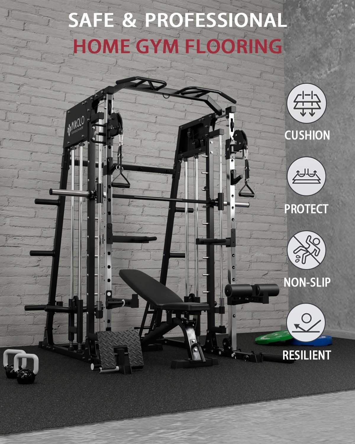 Mikolo 0.56'' Thick 12 Pcs 48 Sq Ft Gym Flooring Mats, High-Density EVA Foam with Rubber Top, Interlocking Exercise E... - Image 3