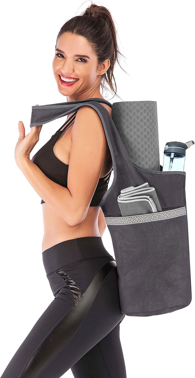 Ewedoos Canvas Yoga Mat Bag Fits Most Mats Yoga Bag with Large Storage Pockets to Hold More Accessories Ideal for Pil... - Image 6