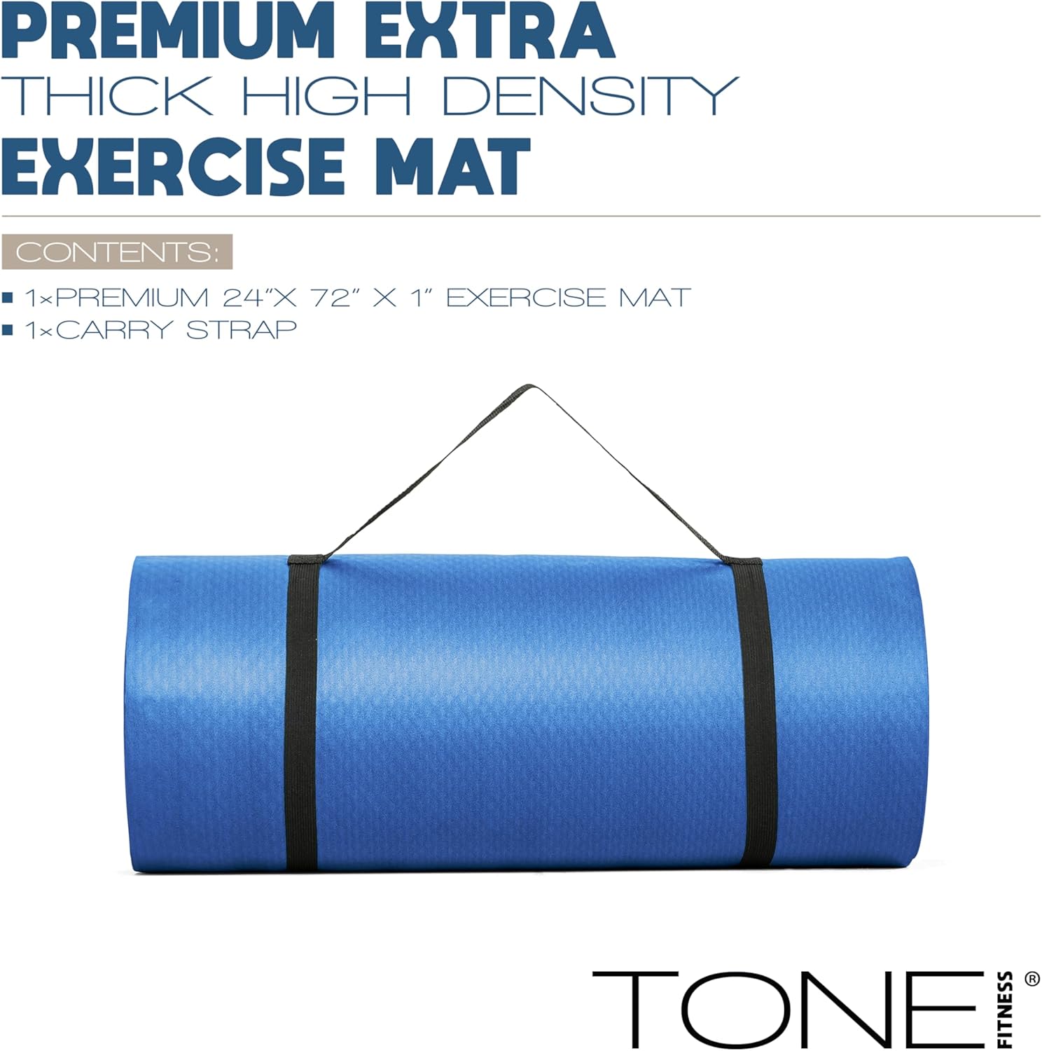 Tone Fitness 1-Inch Thick Yoga Mat | High-Density, Non-slip Exercise Mat with Carrying Strap for Yoga, Pilates, & Hom... - Image 2