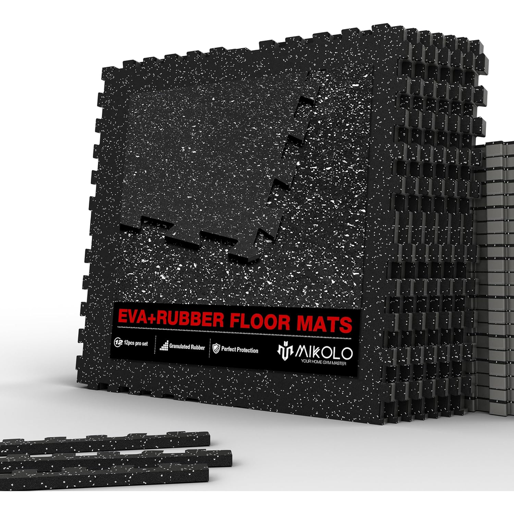 Mikolo 0.56'' Thick 12 Pcs 48 Sq Ft Gym Flooring Mats, High-Density EVA Foam with Rubber Top, Interlocking Exercise E...