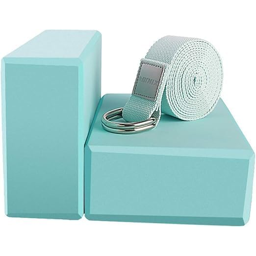 MEISONG Yoga Blocks 2 Pack Set - (Yoga Block with 1 Yoga Strap) High Density Soft EVA Foam Block for Yoga, General Fi...