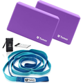 Tumaz Yoga & Stretching Essentials Bundle: 10-Loop Non-Elastic Stretch Strap for Physical Therapy, Yoga, Pilates & 2-...
